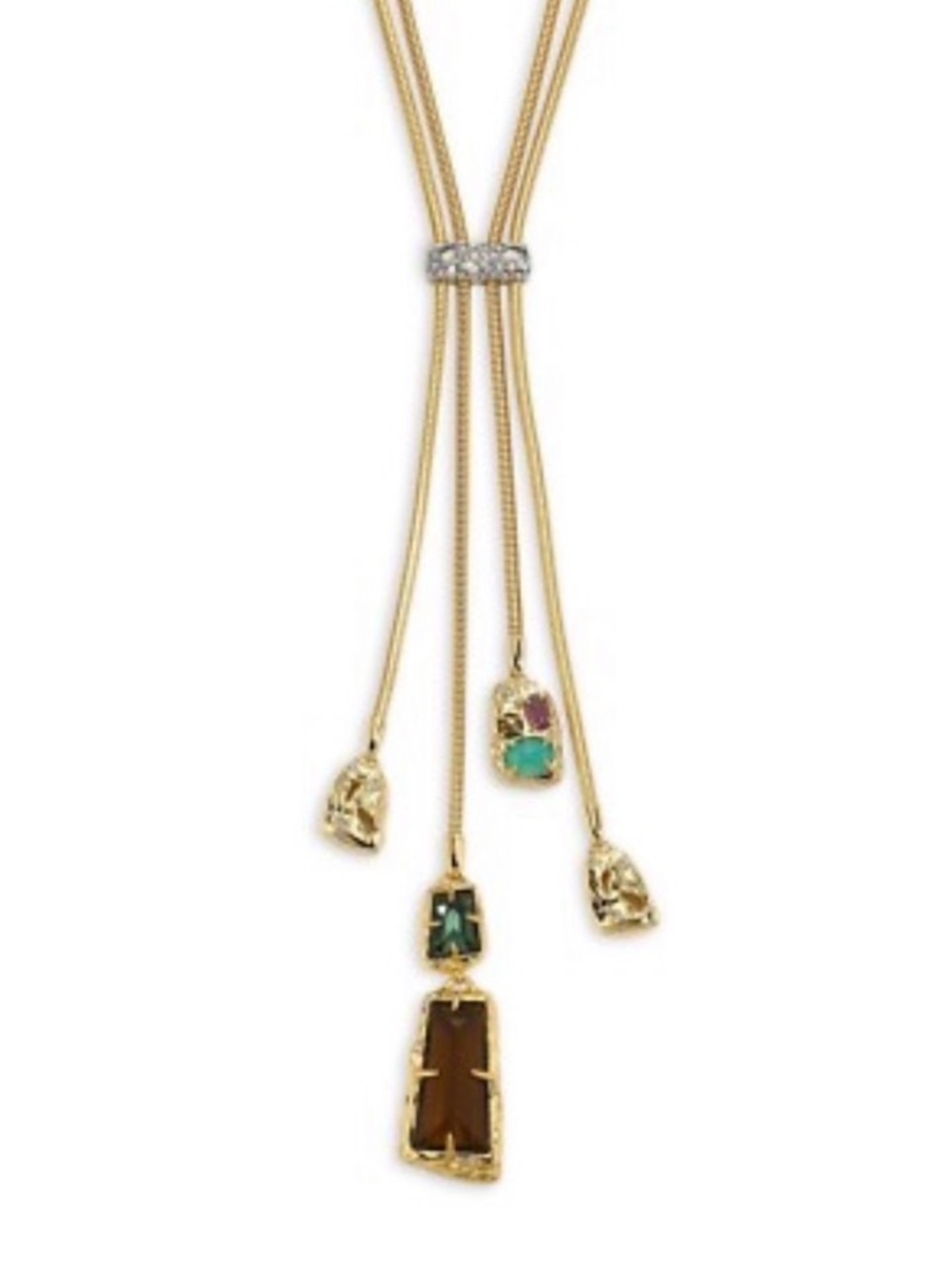 NEW Alexis Bittar Lariat Necklace Semi-Precious Y Drop Gold Green Purple JL31